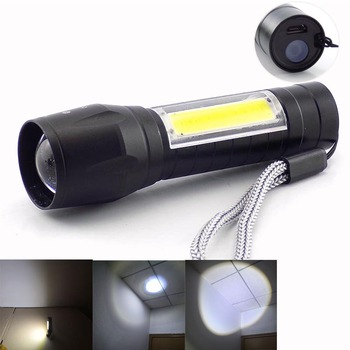 USB COB Work Light Lamp Portable Mini Q5 LED Flashlight Torches Flash light Camping Lighting 4 Modes Rechargeable Zoom